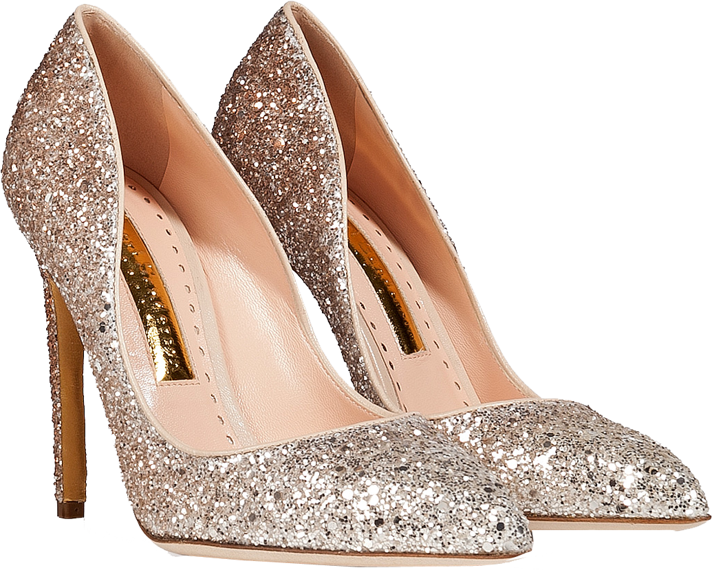 Rupert Sanderson Glitter Elba Pointed Toe Pumps - Gold Glitter Shoes Png (1106x1053), Png Download
