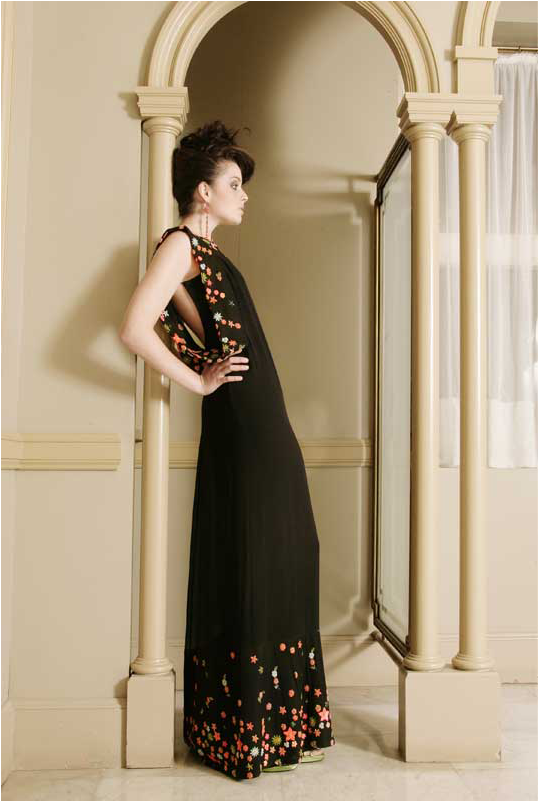This Long Black Dress With Embroidered Floral Patterns - Photo Shoot (960x800), Png Download