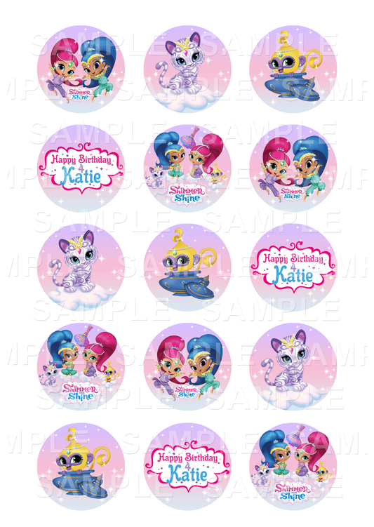 Shimmer And Shine Edible Cupcake Toppers - Cartoon (750x750), Png Download