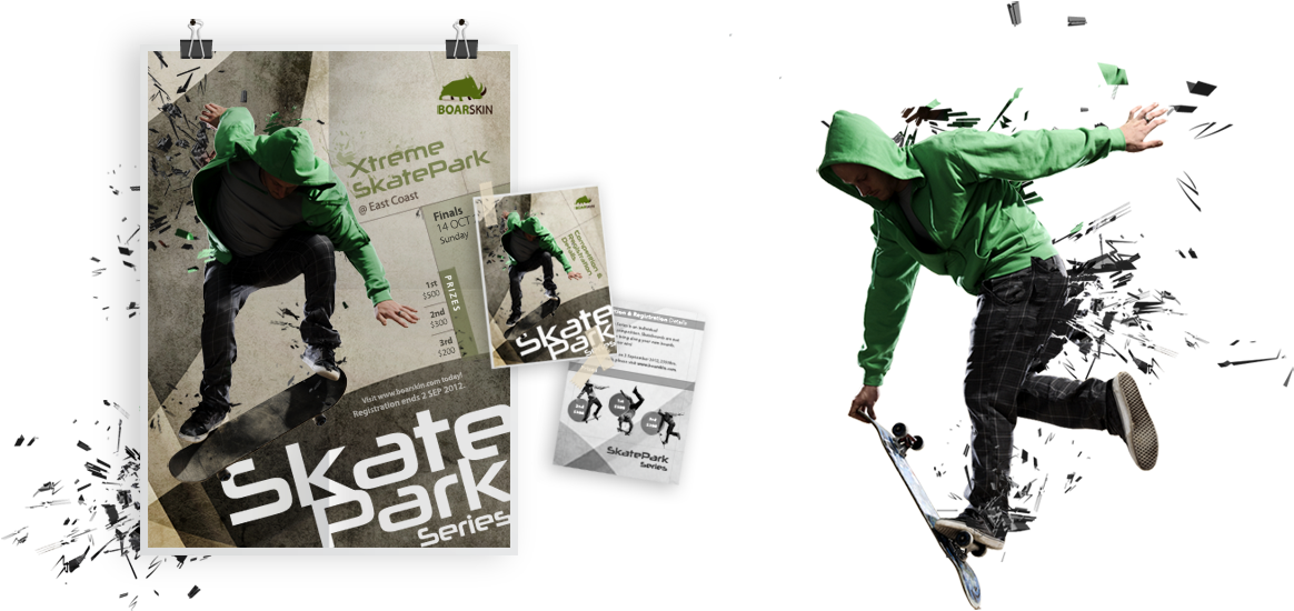 Poster And Flyer Design For Boarskin - Stickers Muraux Déco : Skatteur Dimensions - 30x39cm (1246x552), Png Download