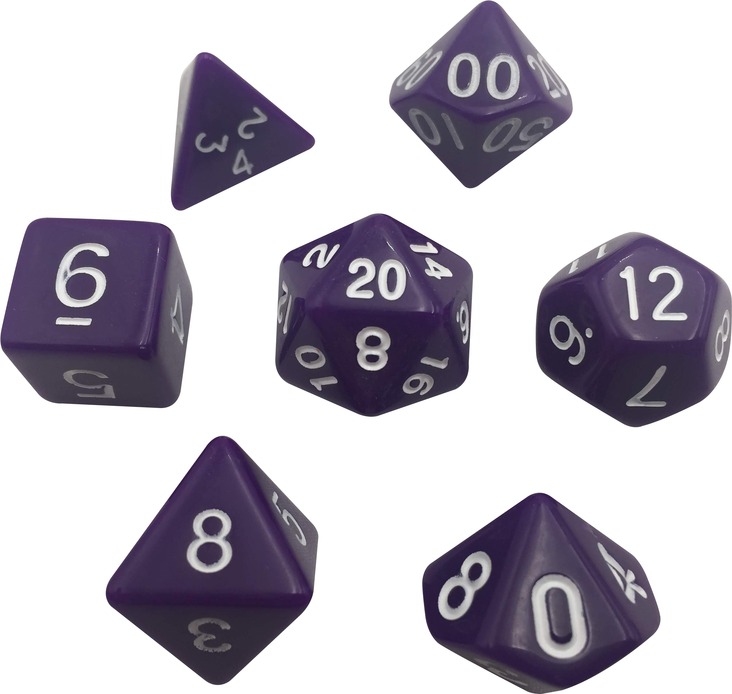 Purple With White Numbers Set Of 7 Polyhedral Rpg Dice - Role-playing Game (3264x2448), Png Download