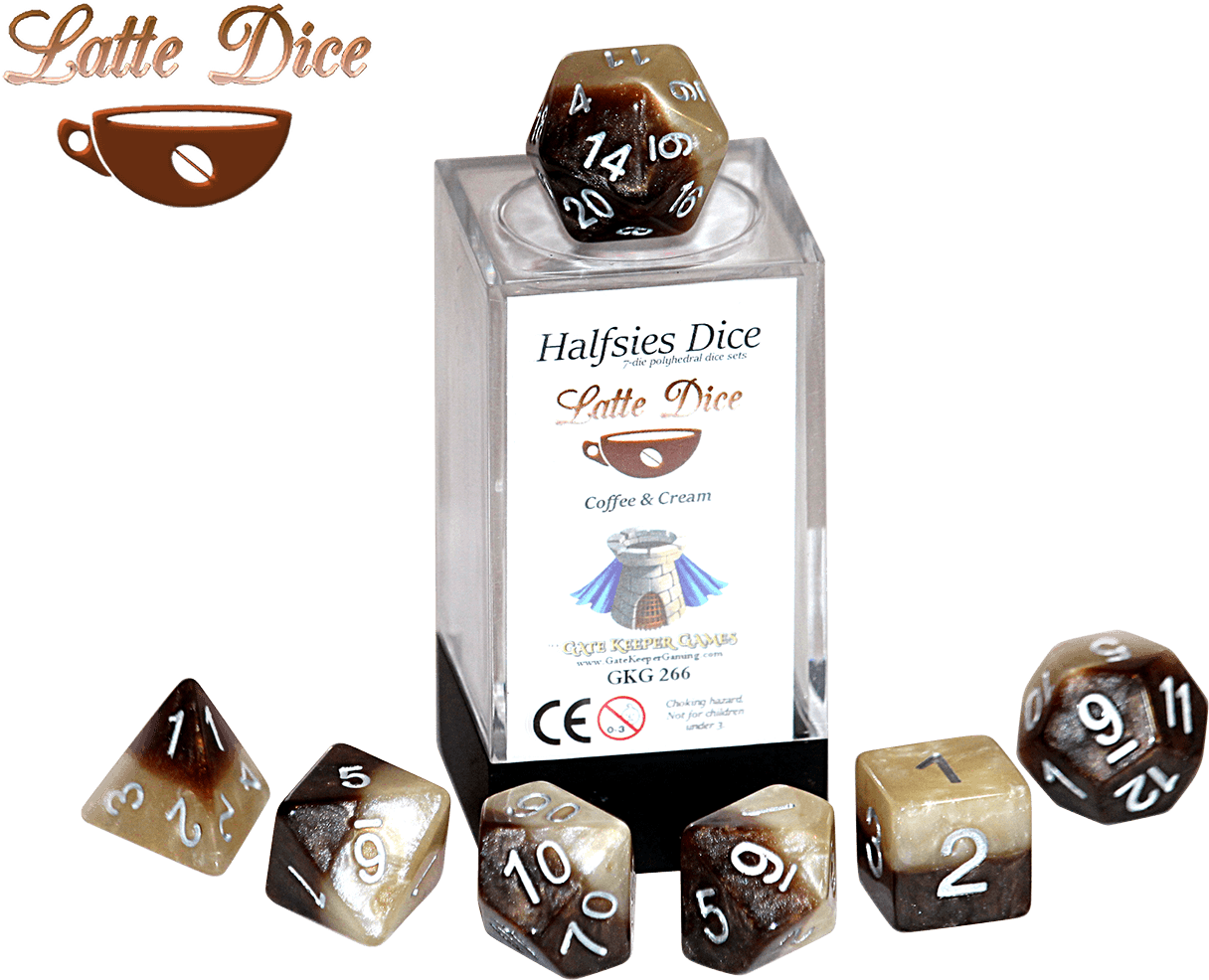 “latte Dice” Halfsies 7 Die Polyhedral Set Gate Keeper - Halfsies Dice - Latte Dice Poly 7 Dice Set (1383x1092), Png Download