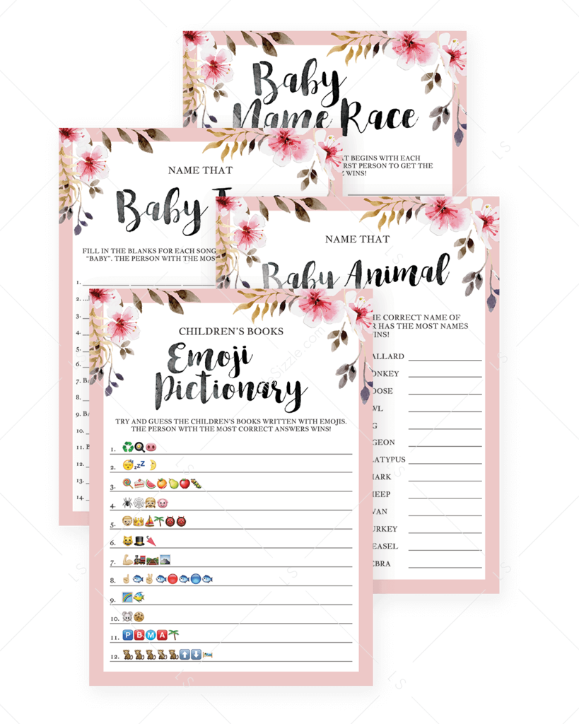 Pink Flowers Baby Shower Game Package By Littlesizzle - Baby Shower (819x1024), Png Download
