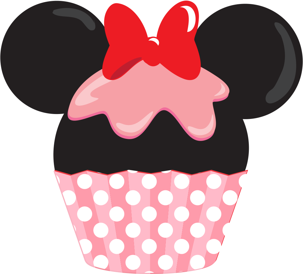 See Here Cupcake Clipart Black And White Free Download - Minnie Mouse Cupcakes Clipart (1018x898), Png Download