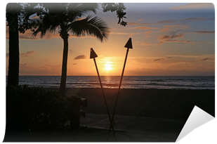 Beautiful Sunset In Hawaii With Tiki Torches Wall Mural - Hawaii (400x400), Png Download