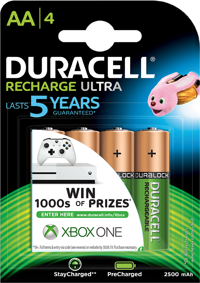 Recharge Ultra Aa Batteries - Duracell Staycharged Aa - 2400 Mah 4 Pack Batteries (1000x1000), Png Download