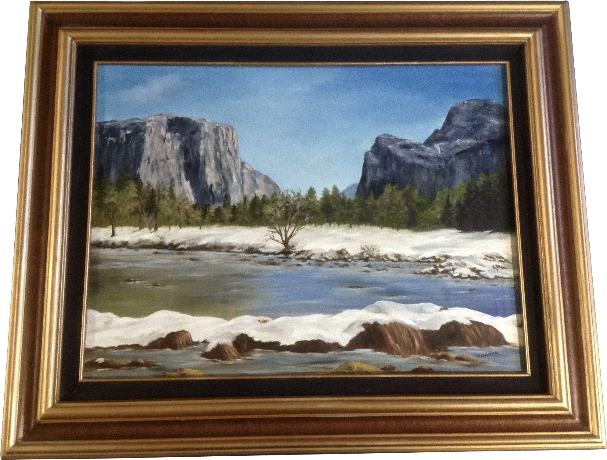 A Nice View Of The River And Mountains From Yosemite - Painting (1989x1989), Png Download
