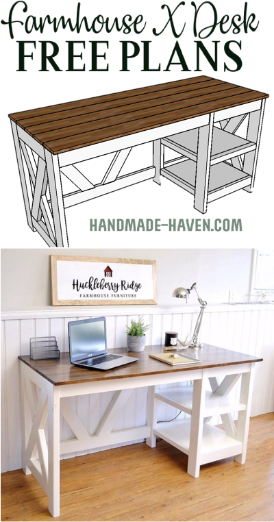Farmhouse X Desk - Farm Table Desk Plans (410x761), Png Download