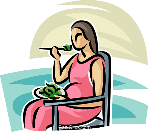 Pregnant Woman Eating Royalty Free Vector Clip Art - Food And Pregnancy Clipart (480x424), Png Download