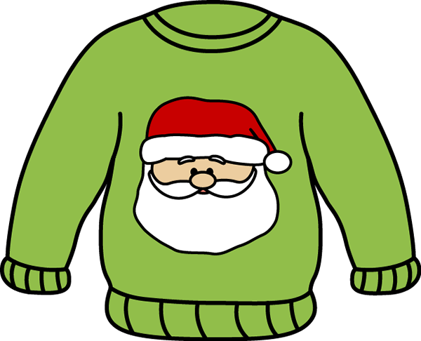 Santa Sweater Clip Art - Sweater Clipart Black And White (600x486), Png Download