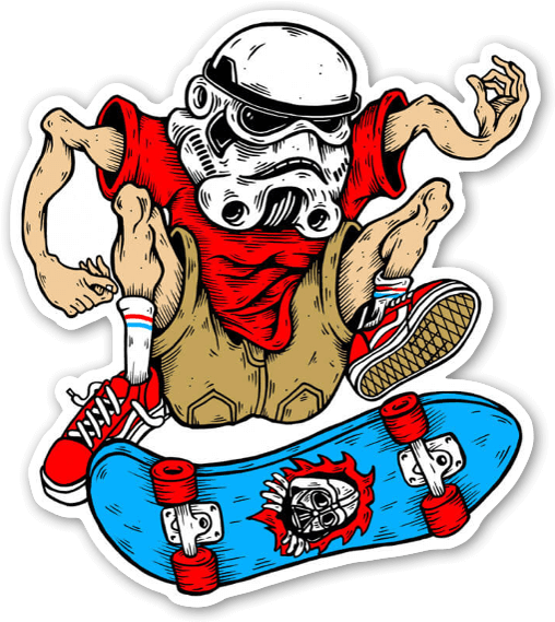Skate Wars Sticker - Skateboard Sticker Png (540x600), Png Download
