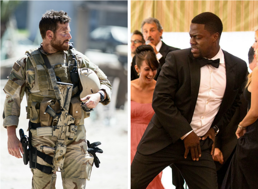 Bradley Cooper In American Sniper And Kevin Hart In - Bradley Cooper American Sniper Outfit (940x705), Png Download