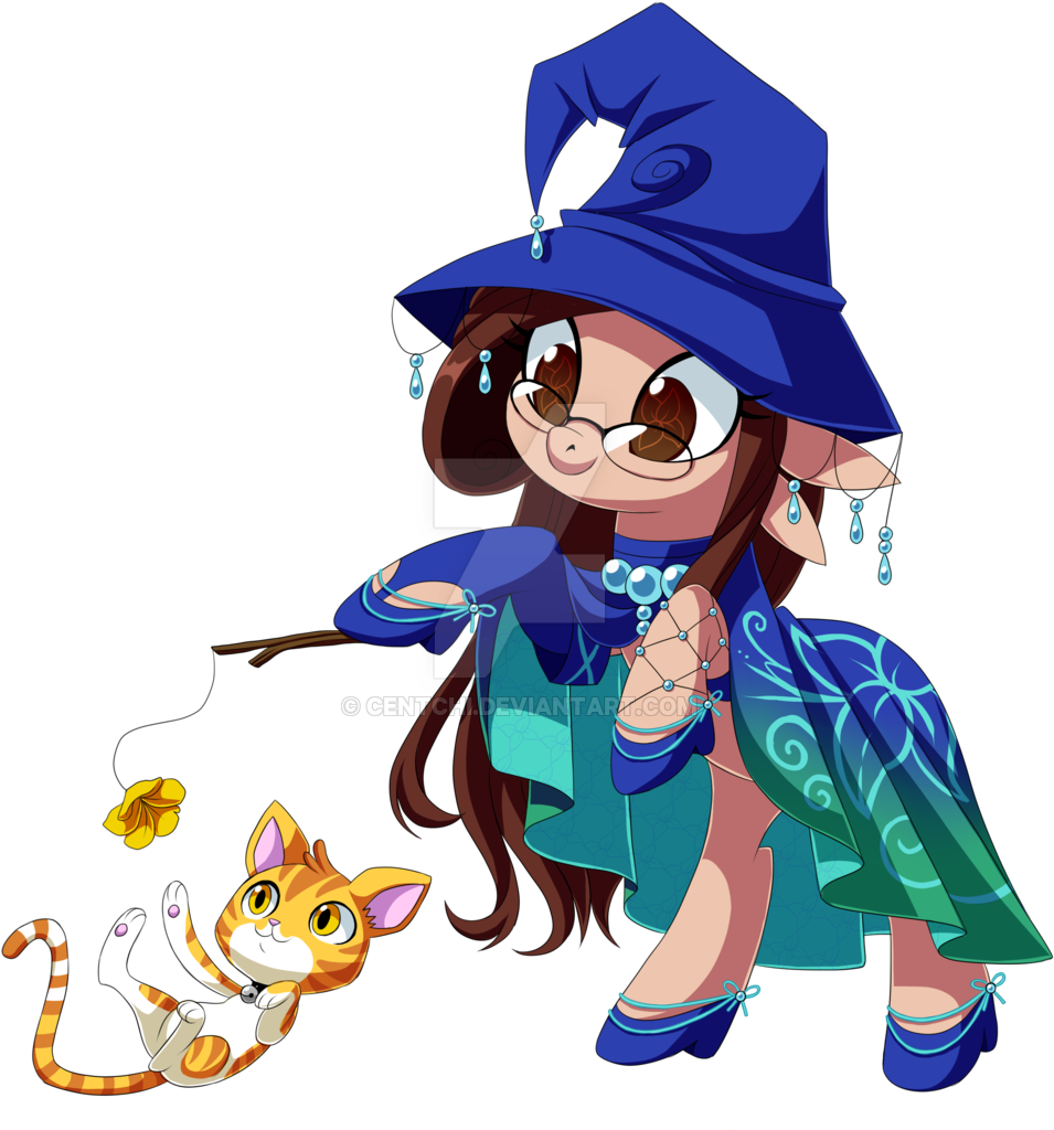 Centchi, Cat, Clothes, Dress, Hat, Magic Wand, Oc, - Cartoon (1024x1067), Png Download