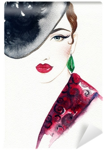 Woman Portrait With Hat - Fashion Watercolor (400x400), Png Download