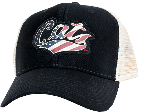 Hat, Bobcat Patriotic, Cats Script With Flag - Embroidery (600x470), Png Download