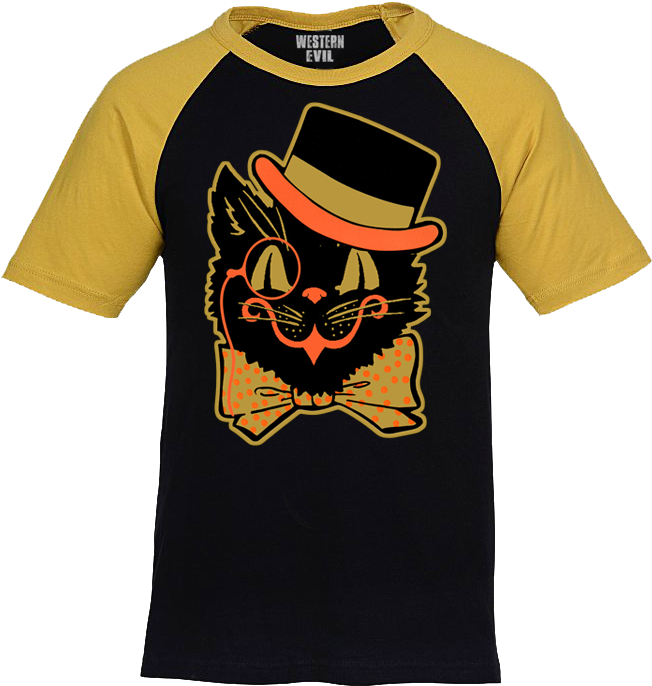 Top Hat Cat Vintage Halloween Unisex Raglan Shirt - Raglan Sleeve (700x700), Png Download
