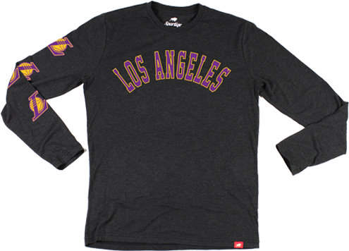 Los Angeles Lakers Comfy La Long Sleeve T-shirt - Logos And Uniforms Of The Los Angeles Lakers (500x667), Png Download