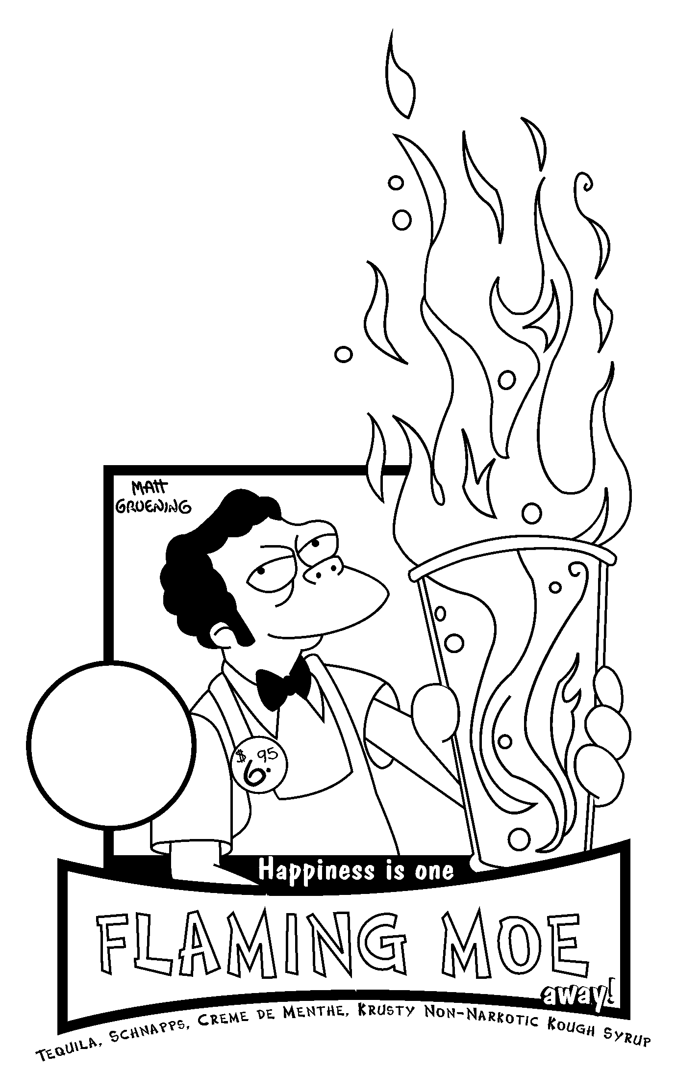 The Simpsons Logo Black And White - Flaming Moe's (2400x2400), Png Download