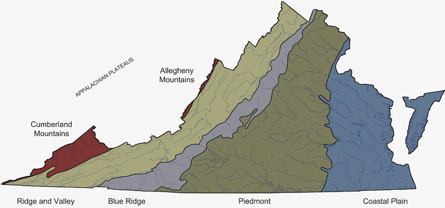 Virginia's Physiographic Regions, From The Coastal - State Of Virginia (900x422), Png Download