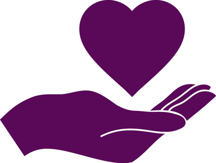 Deep Purple Icon Of Hand With Heart Above It - Hand Holding Heart Clipart (720x544), Png Download