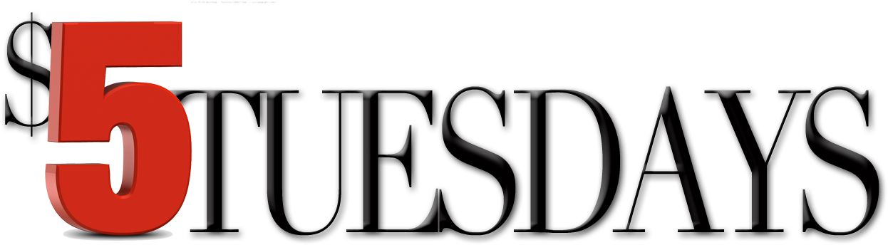 $5 Tuesdays - Black-and-white (1279x360), Png Download