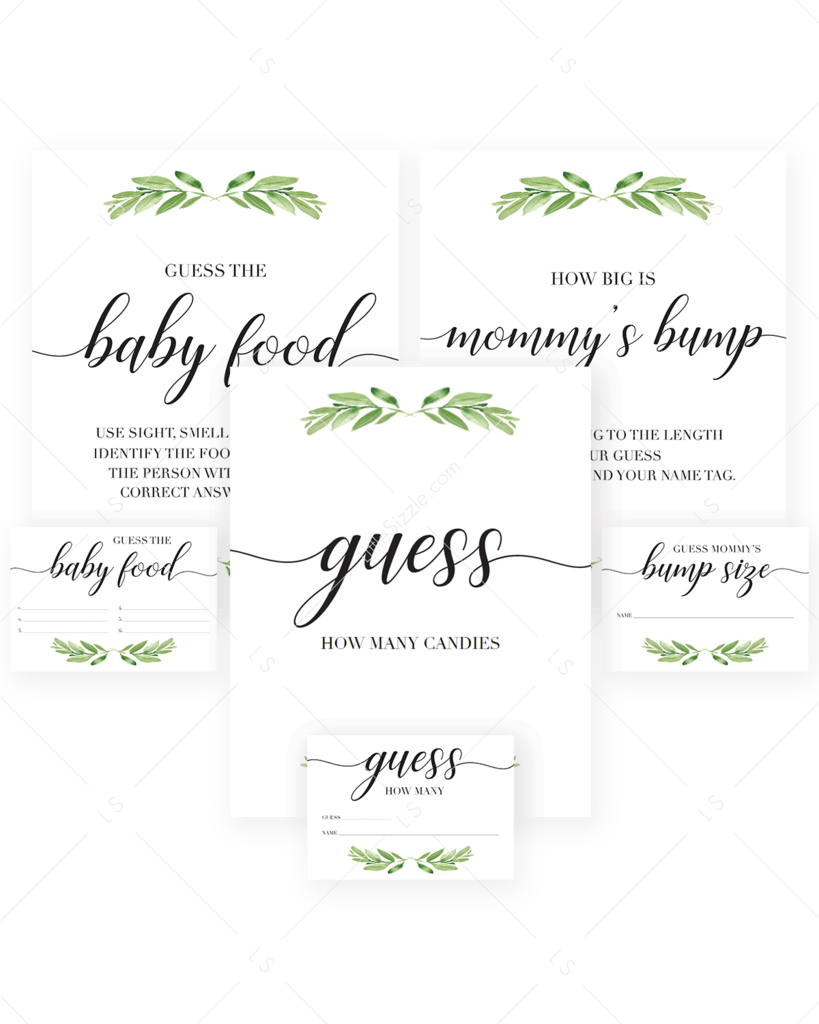 Greenery Baby Shower Guessing Signs And Cards Printables - Paper (819x1024), Png Download