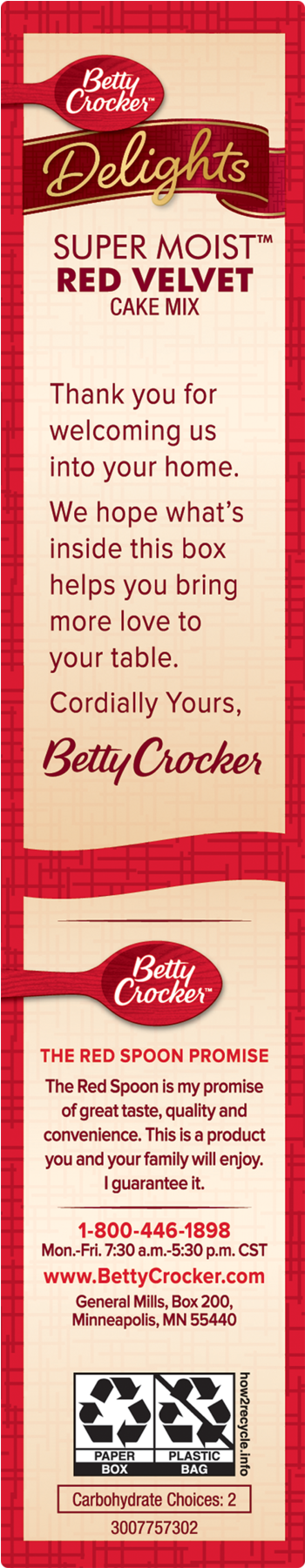 Betty Crocker Red Velvet Cake Mix Ingredients (1800x1800), Png Download