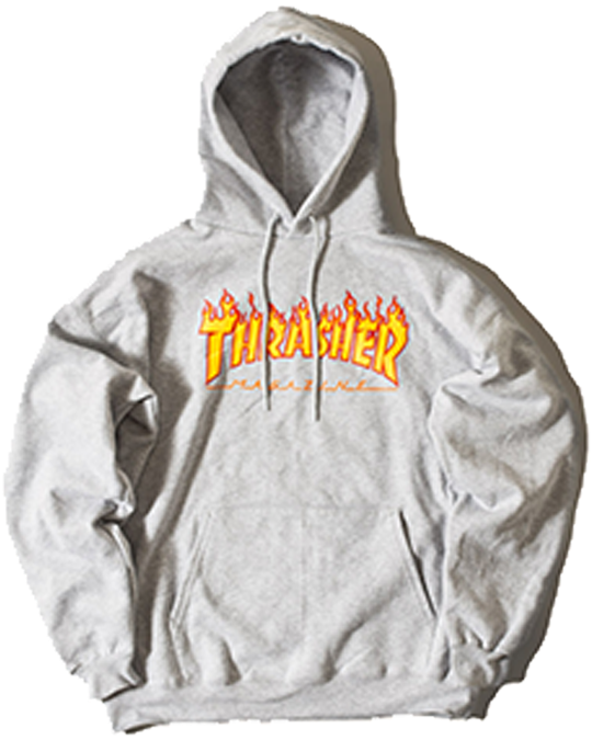 Flame Logo Hood 113102grey - Thrasher Flame Logo Pullover Hoodie (600x900), Png Download