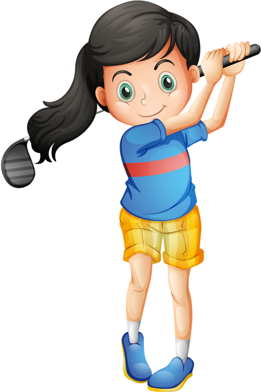 Golf Clipart Golf Shoe - Little Girl Playing Golf Cartoon (547x800), Png Download