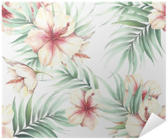 Seamless Pattern With Tropical Flowers And Leaves - Illustration (400x400), Png Download