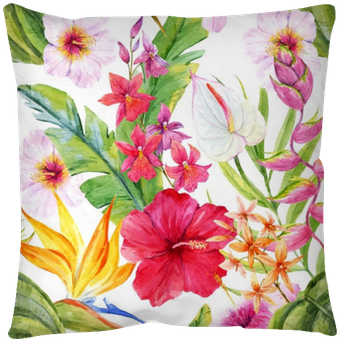 Watercolor Tropical Floral Pattern Floor Pillow • Pixers® - Watercolor Painting (400x400), Png Download