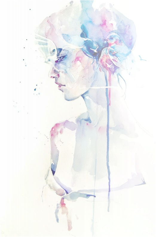 Hair Services - Watercolor Side Profile (522x793), Png Download