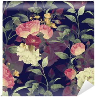 Seamless Floral Pattern With Roses, Watercolor - Flower Watercolor Vectors Black And White (400x400), Png Download