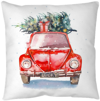 Watercolor Retro Car With Gift Box And Christmas Tree - Watercolor Christmas Tree Png (400x400), Png Download