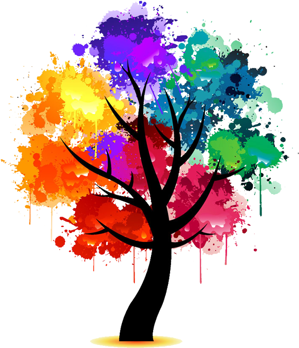 Rainbow Watercolor Tree (651x700), Png Download