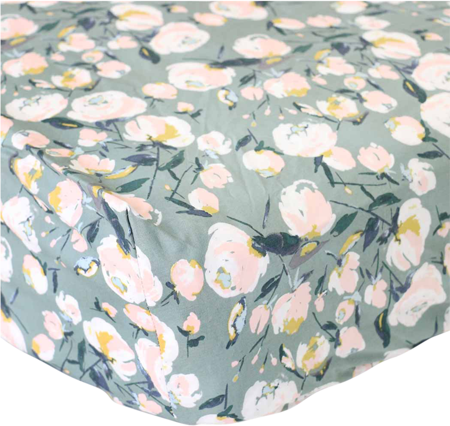 Blythe's Sage, Blush, And Ivory Floral Fitted Crib - Bed Sheet (900x900), Png Download