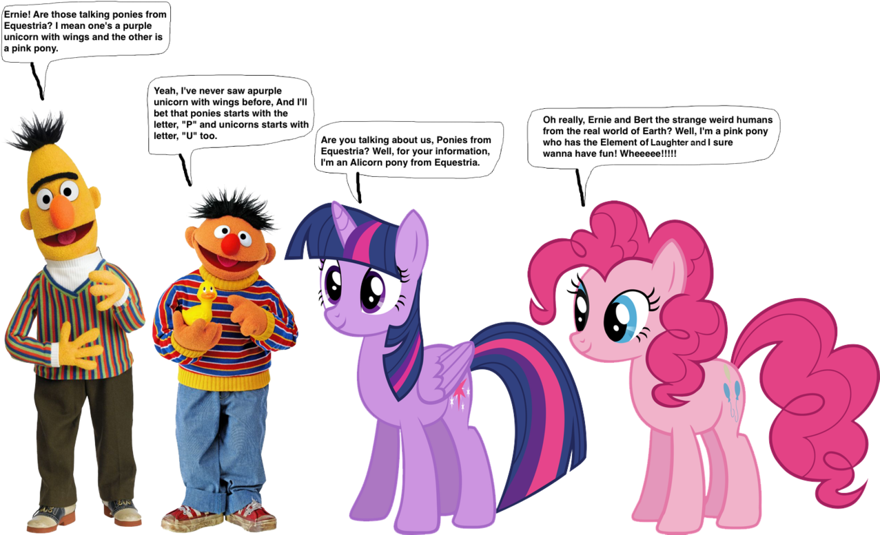 Darthraner83, Bert, Crossover, Ernie, Pinkie Pie, Pony, (1280x852), Png Download