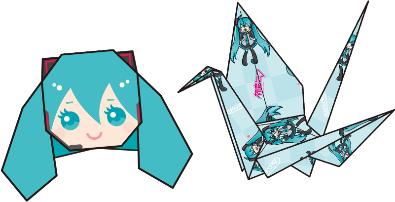 Crane And Creating Miku's Cute Face By Folding Specially-made - Hatsune Miku Fold Art (800x420), Png Download