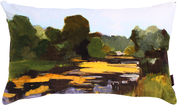Green Velvet Rectangular Landscape Cushion With Yellow - Yellow (600x600), Png Download