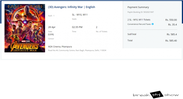 [sold Out] - Infinity War Pvr Tickets (640x480), Png Download