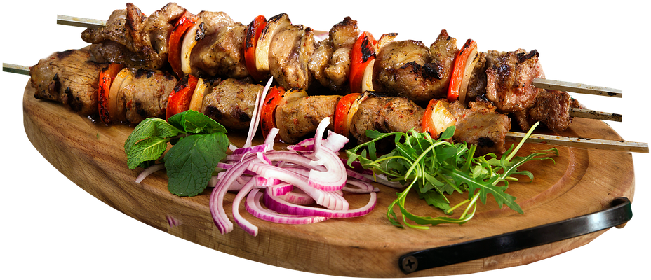 Skewer, Kebab, Barbecue, Food, Restaurant, Plate, Board - Brochetas Carne (960x555), Png Download