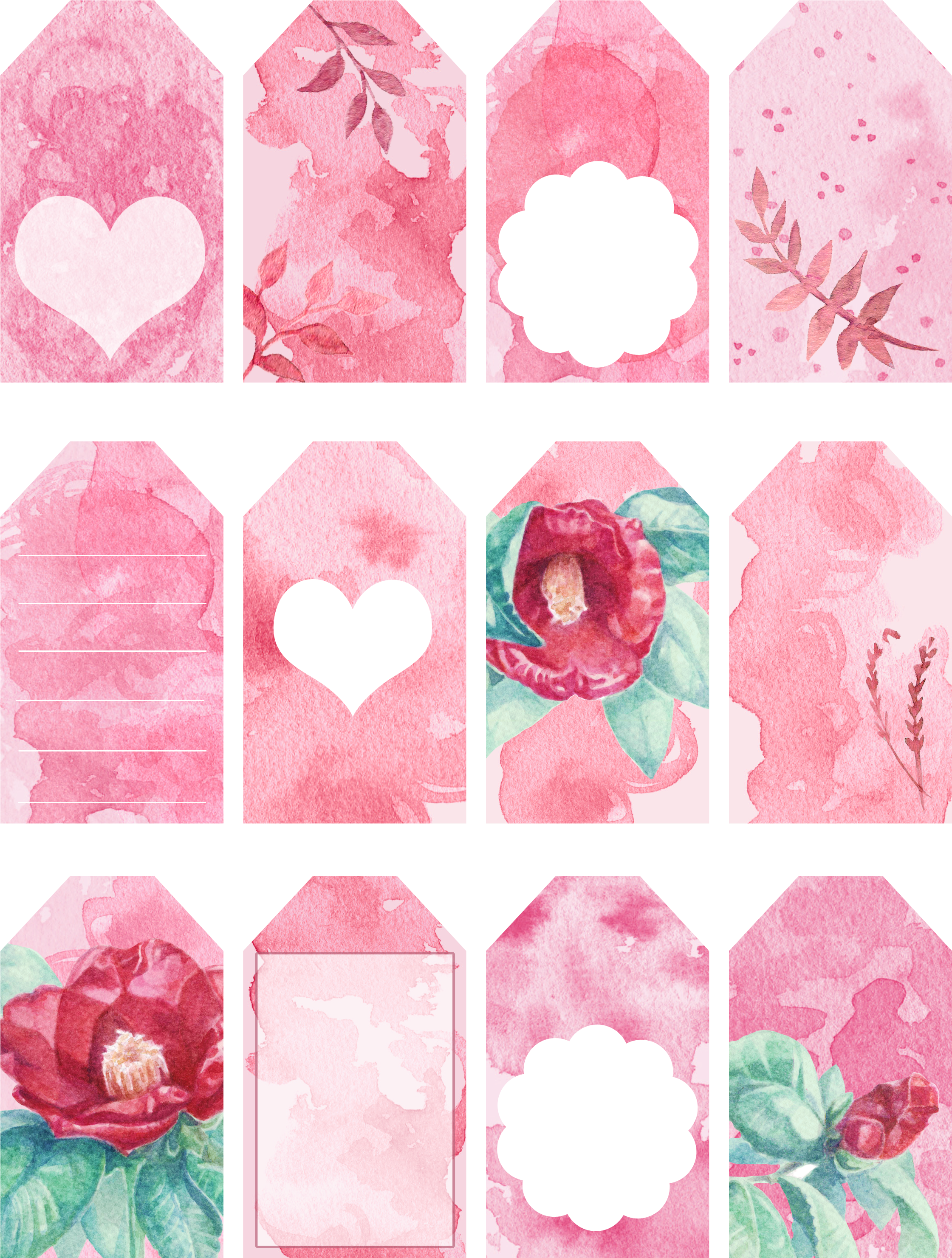 Floral Gift Tags Printable - Heart (2550x3300), Png Download