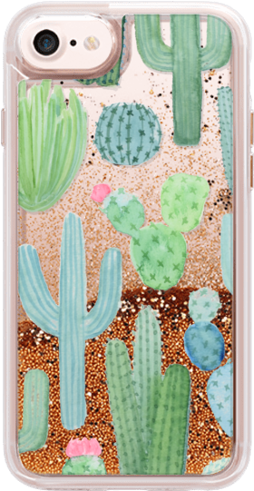 Casetify Iphone 7 Glitter Case - Desert Cactus Garden Iphone Case Green, Pink, Blue (282x560), Png Download