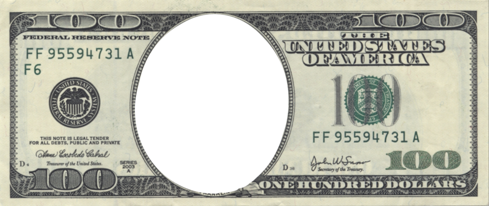 Share This Image - Blank Hundred Dollar Bill (1000x422), Png Download