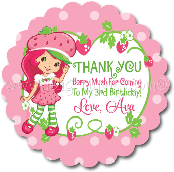 Strawberry Shortcake Birthday Party Favor Tags - Roommates Strawberry Shortcake Peel & Stick Giant (612x612), Png Download