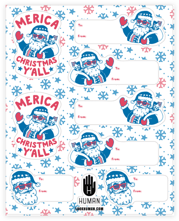 Merica Christmas Gift Tag Sticker/decal Sheet - Sticker (484x484), Png Download