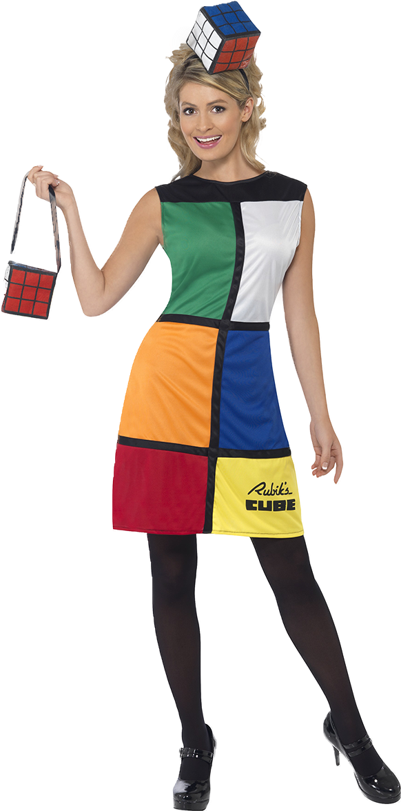 Adult Rubik's Cube Costume - Ladies 80s Fancy Dress (900x1200), Png Download
