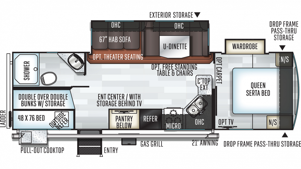 2019 Rockwood Ultra Lite 2706ws Floor Plan Img - Caravan (1004x565), Png Download