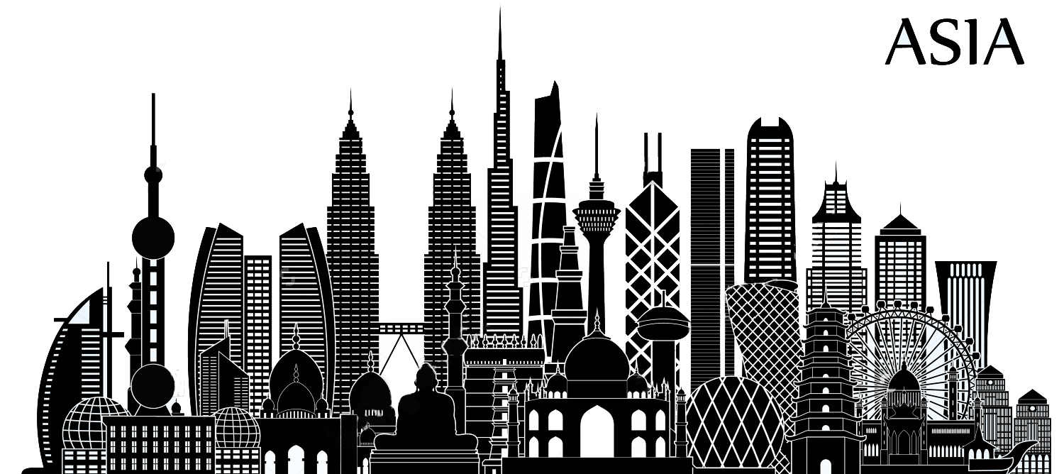 Asia Vector Skyline Clip Black And White Stock - Value Investing In Asia (1500x668), Png Download