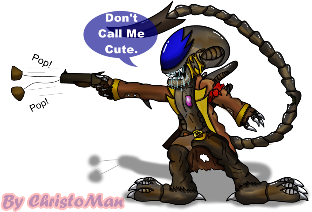 Xenomorph Clipart Chibi - Xenomorph With A Gun (1074x743), Png Download